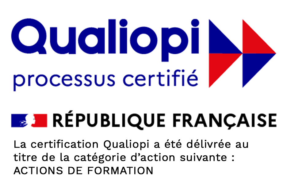 Qualiopi — processus certifié. République française. La certification Qualiopi a été délivrée au titre de la catégorie d’action suivante : actions de formation.